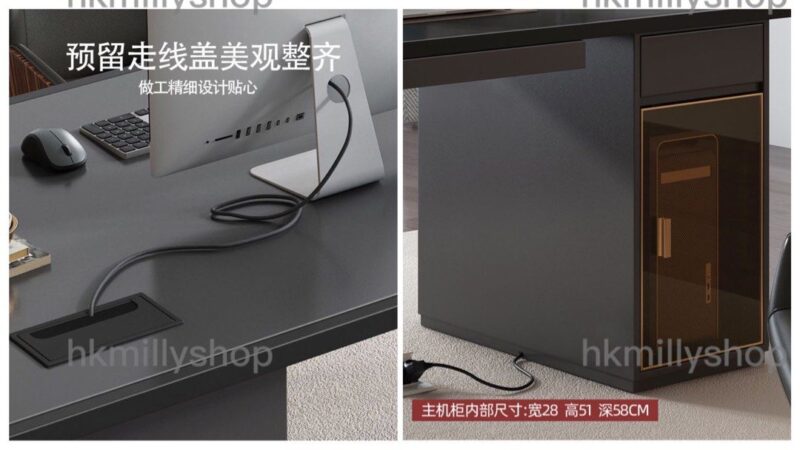 A&0733意式辦公桌 灰色烤漆家用電腦桌椅組合 - Image 5