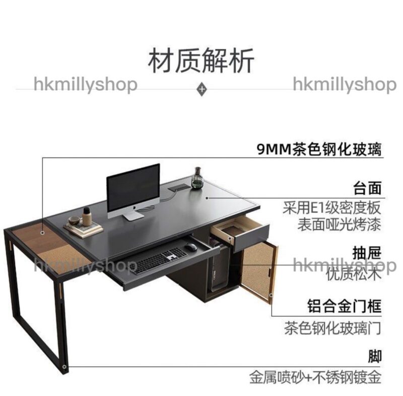 A&0733意式辦公桌 灰色烤漆家用電腦桌椅組合 - Image 7