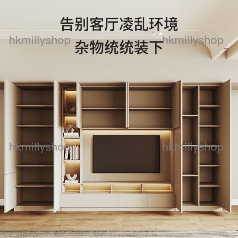A&0744電視櫃 奶油風實木櫃子 電視背景墻收納櫃 組合櫃 落地櫃 頂天立地櫃子 滿墻收納櫃 儲物櫃定制 墻櫃全新包送貨 - Image 5