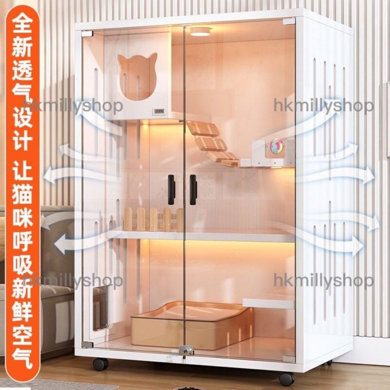 A&0750貓屋自由出入口貓爬架玻璃門貓籠貓別墅三層四層貓櫃豪華貓舍 - Image 4