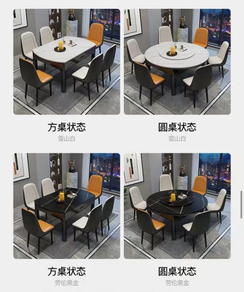 A&0852餐枱大理石餐桌方圓兩用現代簡約岩板餐桌桌椅組合 - Image 9