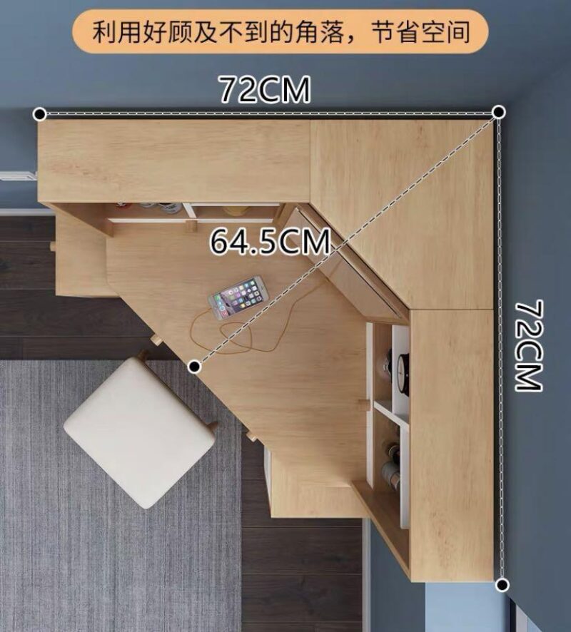 A&0857全新北歐實木轉角梳妝台化妝台收納櫃一體臥室小戶型三角INS拐角化妝台梳妝台 - Image 9