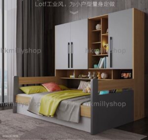 A&0885衣櫃床組合床上下床高箱床儲物床書架書櫃一體床油壓床