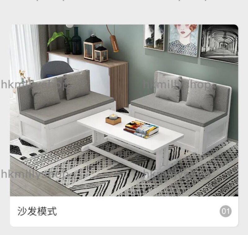 A&0890實木沙發床兩用茶几折疊書台卡座多功能儲物床 - Image 9