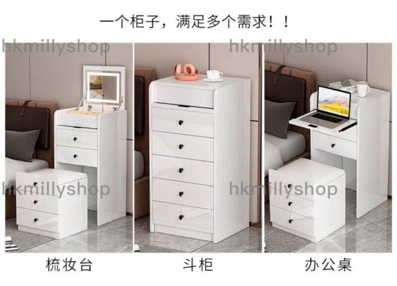 A&0891免安裝梳妝台 床頭櫃 化妝台 梳妝枱 儲物櫃帶椅子 - Image 3