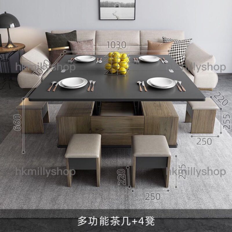 A&0902餐枱茶几兩用餐桌多功能客廳桌子小戶型伸縮枱摺枱收納枱餐桌餐椅組合帶轆可移動 - Image 8