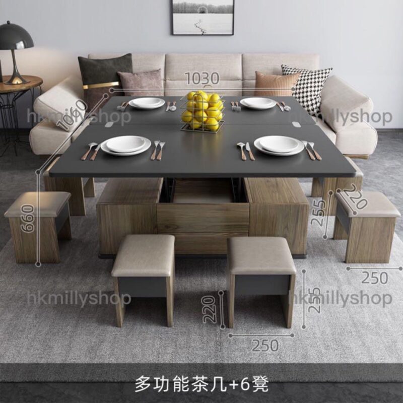 A&0902餐枱茶几兩用餐桌多功能客廳桌子小戶型伸縮枱摺枱收納枱餐桌餐椅組合帶轆可移動 - Image 9