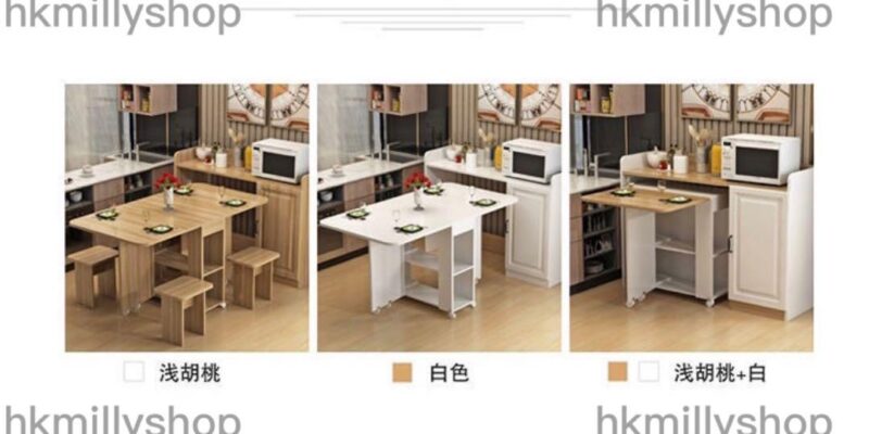 A&1001餐枱餐桌餐邊櫃組合折疊桌餐椅摺枱食飯枱可移動吃飯桌子微波爐置物櫃碗櫃 - Image 9