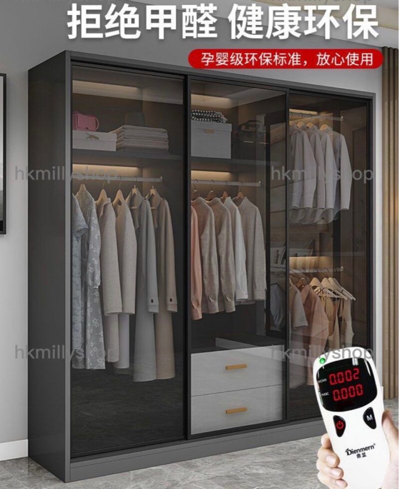 A&1280玻璃門衣櫃 透明衣櫃 趟門衣櫃帶櫃桶 臥室收納櫃 推拉門櫃 鋼化玻璃滑門衣櫥 - Image 3