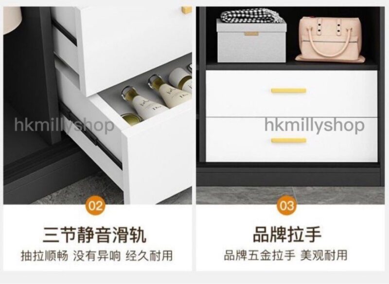 A&1280玻璃門衣櫃 透明衣櫃 趟門衣櫃帶櫃桶 臥室收納櫃 推拉門櫃 鋼化玻璃滑門衣櫥 - Image 4