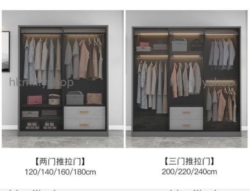 A&1280玻璃門衣櫃 透明衣櫃 趟門衣櫃帶櫃桶 臥室收納櫃 推拉門櫃 鋼化玻璃滑門衣櫥 - Image 5