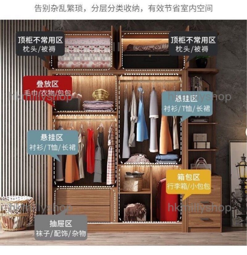 A&1288玻璃門衣櫃 趟門衣櫃 衣櫥 推拉門衣帽櫃 實木經濟型臥室家用收納櫃子簡易出租房大衣櫃 - Image 3