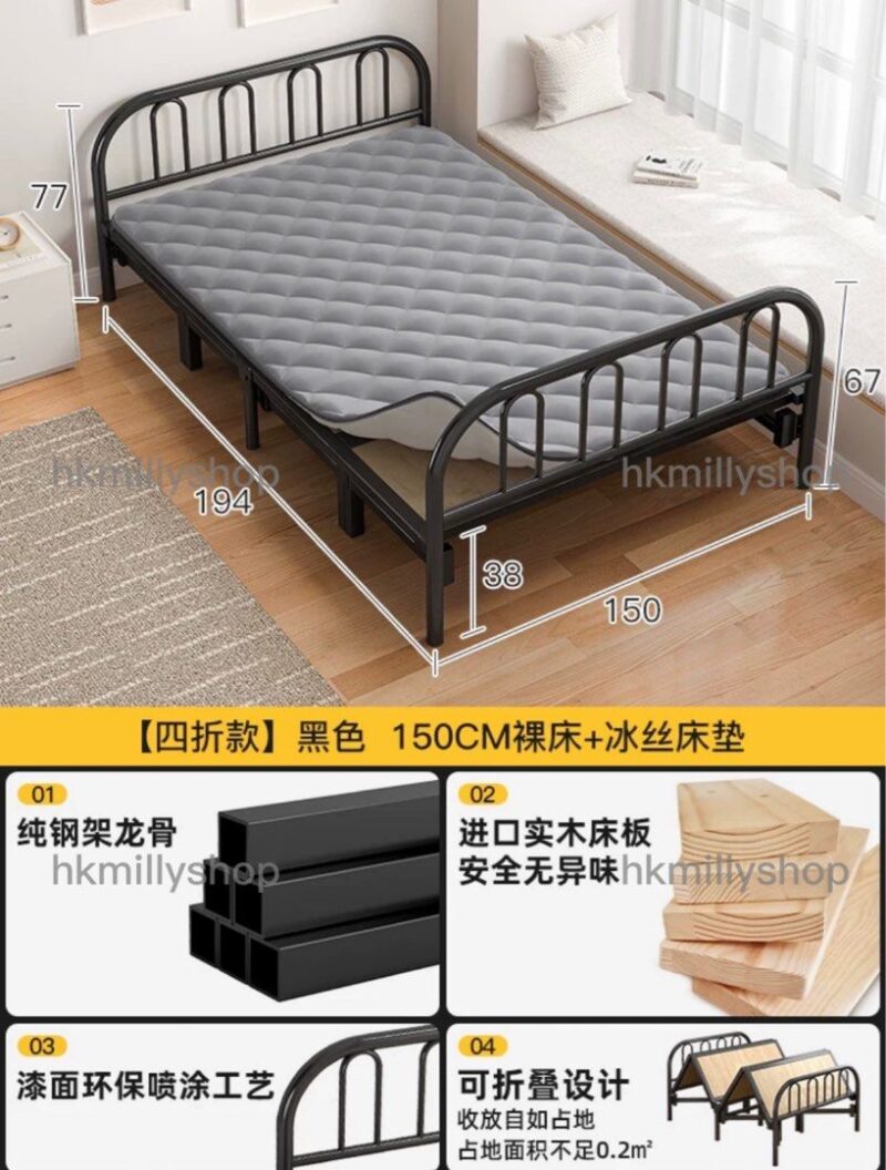 A&1300免安裝折疊床 實木床板 單人床 雙人床 成人床 午休床 加固耐用床架 摺床全新包送貨 - Image 6
