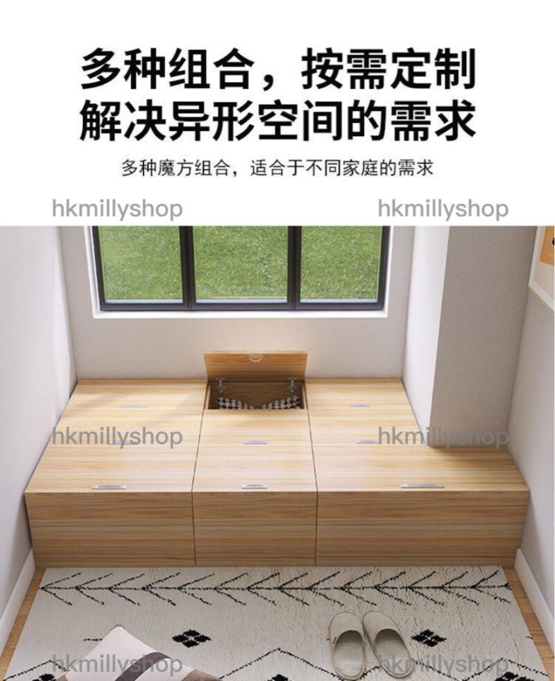 A&1324格仔床 高箱床 可定制尺寸 實木多層板生態板 日式榻榻米床架 - Image 6