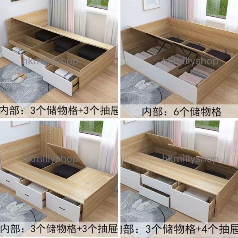 A&1325櫃桶床 儲物床 油壓床 單人床 雙人床 軟包靠背款 可訂製尺寸款式 高箱床架 收納床 側開床 - Image 4