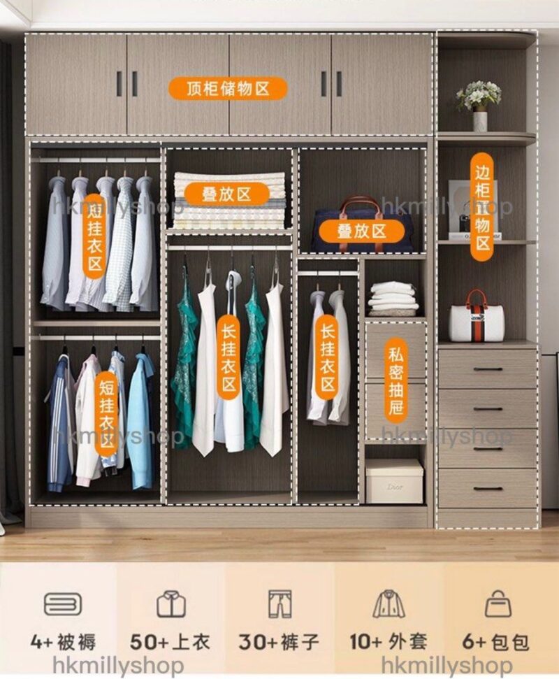 A&1351可訂製尺寸款式衣櫃 帶抽屜 趟門衣櫃 推拉門衣櫃帶櫃桶 - Image 4