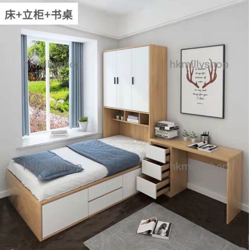 A&1382榻榻米衣櫃組合 可定制尺寸 櫃桶床 E0級生態板材質 床架 儲物床 床架書檯一體多功能組合床 衣櫃床全新包送貨 - Image 6