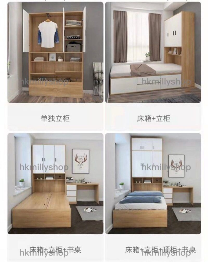 A&1382榻榻米衣櫃組合 可定制尺寸 櫃桶床 E0級生態板材質 床架 儲物床 床架書檯一體多功能組合床 衣櫃床全新包送貨 - Image 8