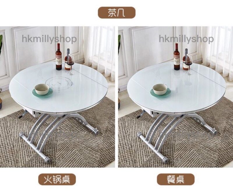 A&1383免安裝圓形餐枱 油壓茶几餐桌一體兩用桌子 咖啡桌 食飯枱 鋼化玻璃升降枱 - Image 7