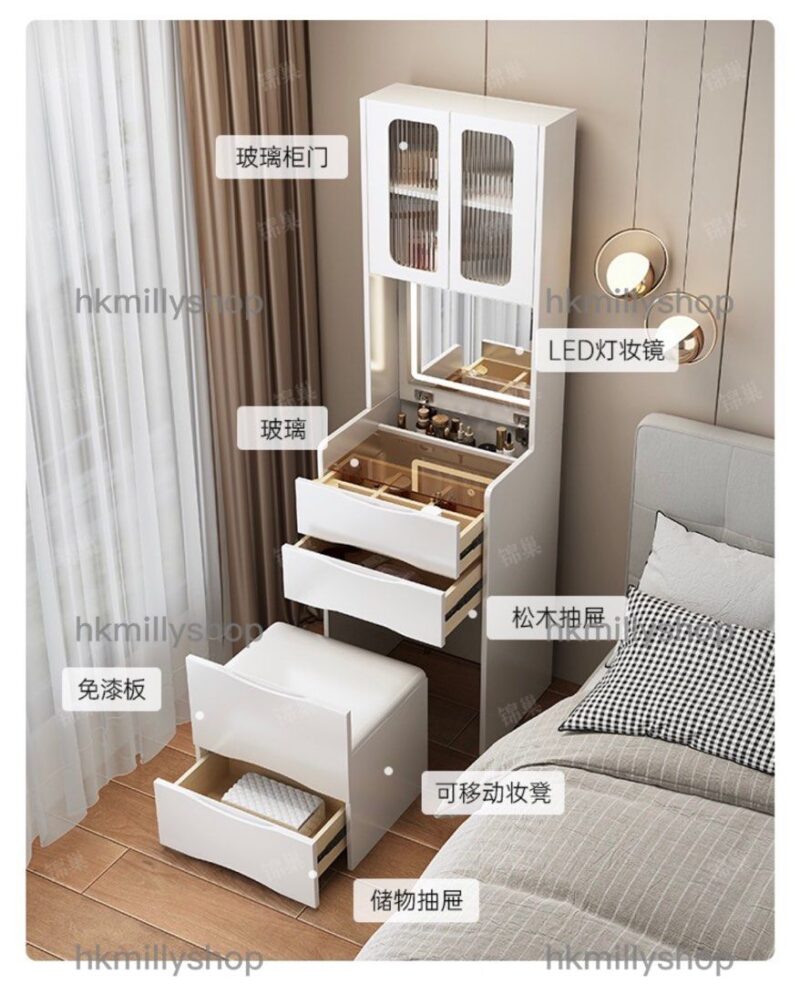 A&1402梳妝台 床頭櫃 化妝桌 翻蓋化妝品收納櫃 高身櫃 臥室儲物櫃 儲物凳 多功能收納凳 - Image 4