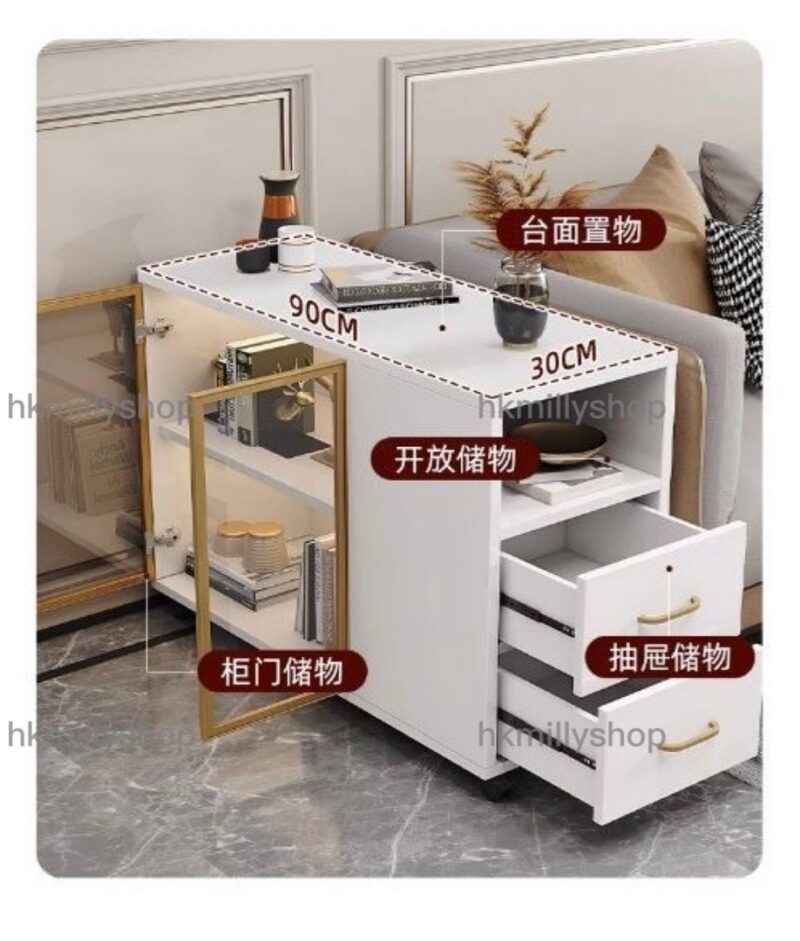 A&1411邊櫃 可移動茶几 梳化邊幾 小桌子 櫃桶 玻璃門 儲物櫃 收納櫃 置物櫃 側邊櫃角几 帶轆邊桌 茶桌 茶枱 邊几 邊枱 - Image 6