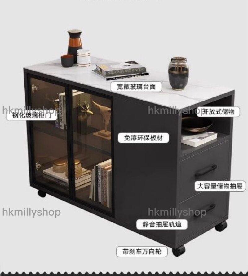 A&1411邊櫃 可移動茶几 梳化邊幾 小桌子 櫃桶 玻璃門 儲物櫃 收納櫃 置物櫃 側邊櫃角几 帶轆邊桌 茶桌 茶枱 邊几 邊枱 - Image 3