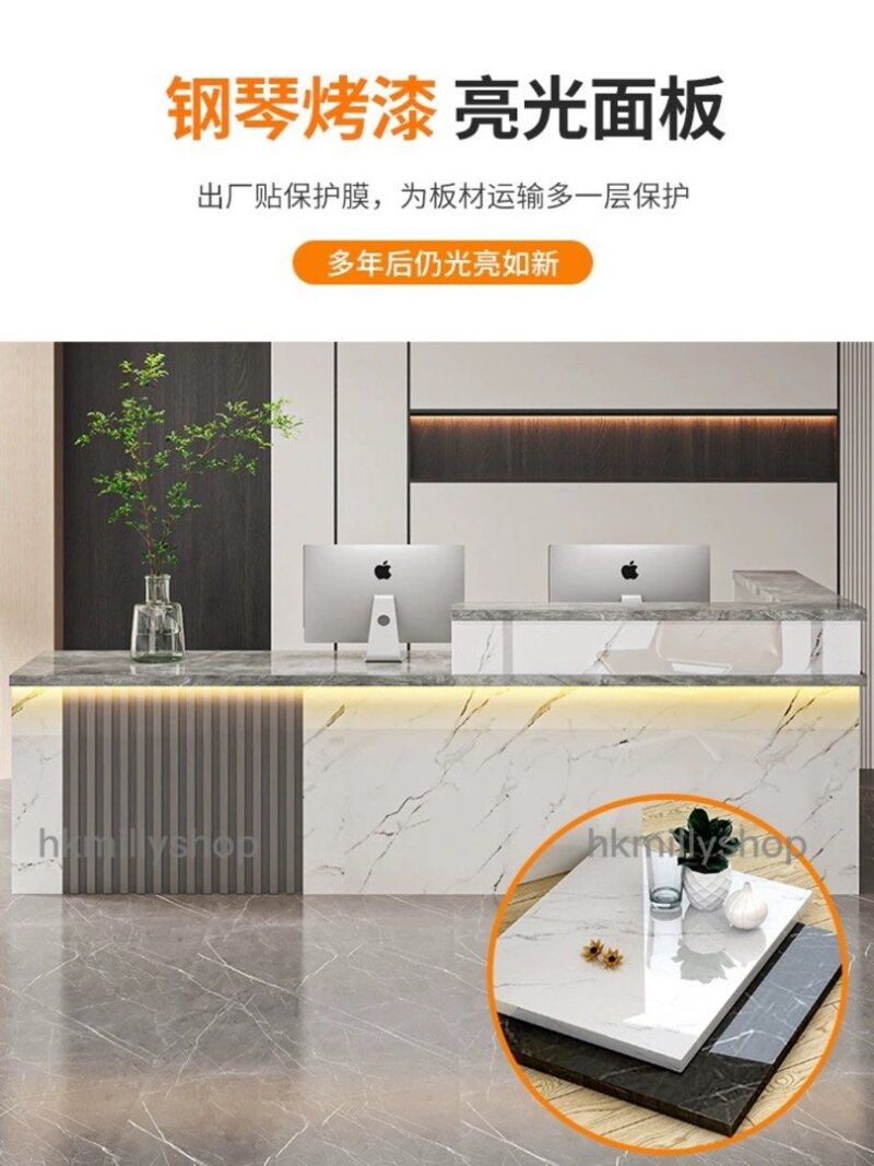 A&1444訂造收銀枱轉角台L型桌子迎賓檯公司前台服裝店門店吧枱定製接待枱大型辦公台 - Image 3