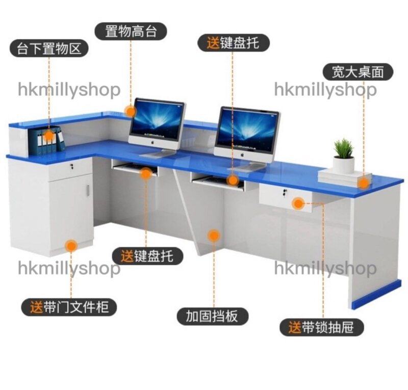 A&1444訂造收銀枱轉角台L型桌子迎賓檯公司前台服裝店門店吧枱定製接待枱大型辦公台 - Image 5