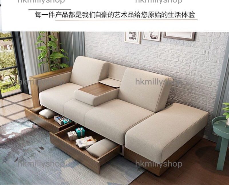 A&1478 訂製顏色日式儲物沙發床 帶櫃桶抽屜沙發 布藝梳化床 - Image 3
