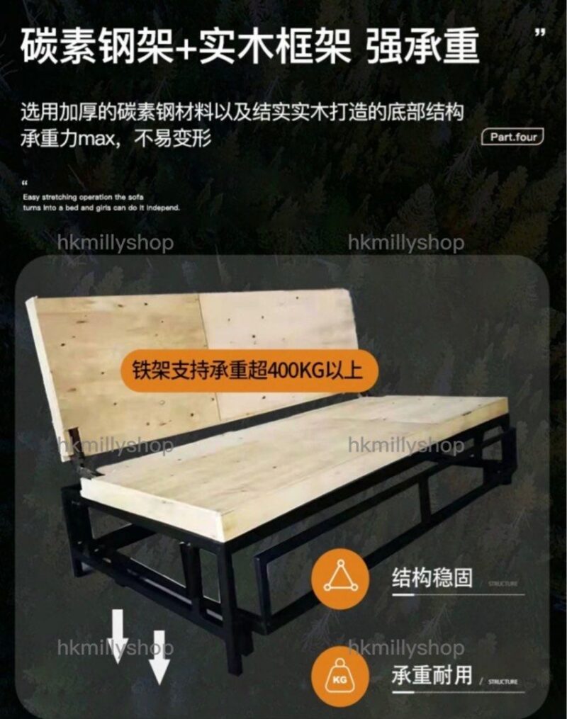 A&1484科技皮沙發床 棉麻布藝梳化床 抽拉式雙人可折疊沙發床 貴妃沙發 小戶型專用沙發 - Image 9