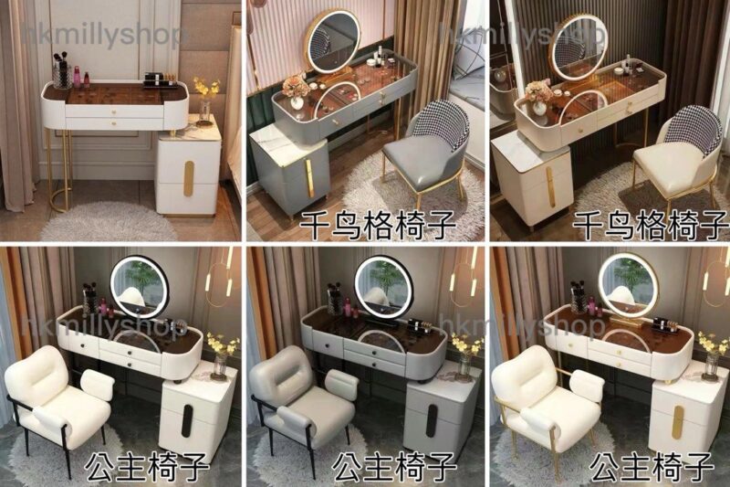 A&1503免安裝化妝枱凳子組合 梳妝枱帶三色燈光鏡子 梳妝桌子椅子收納櫃一體抽屜櫃 化妝品儲物櫃 櫃桶 書桌 - Image 10