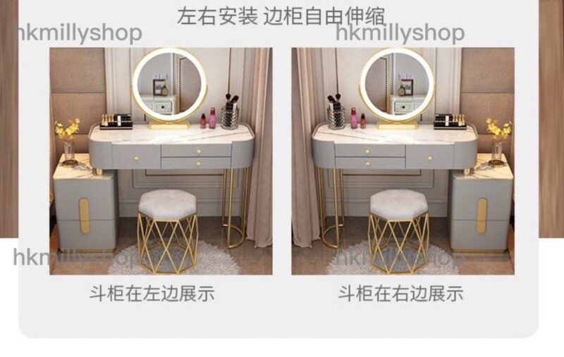 A&1503免安裝化妝枱凳子組合 梳妝枱帶三色燈光鏡子 梳妝桌子椅子收納櫃一體抽屜櫃 化妝品儲物櫃 櫃桶 書桌 - Image 8
