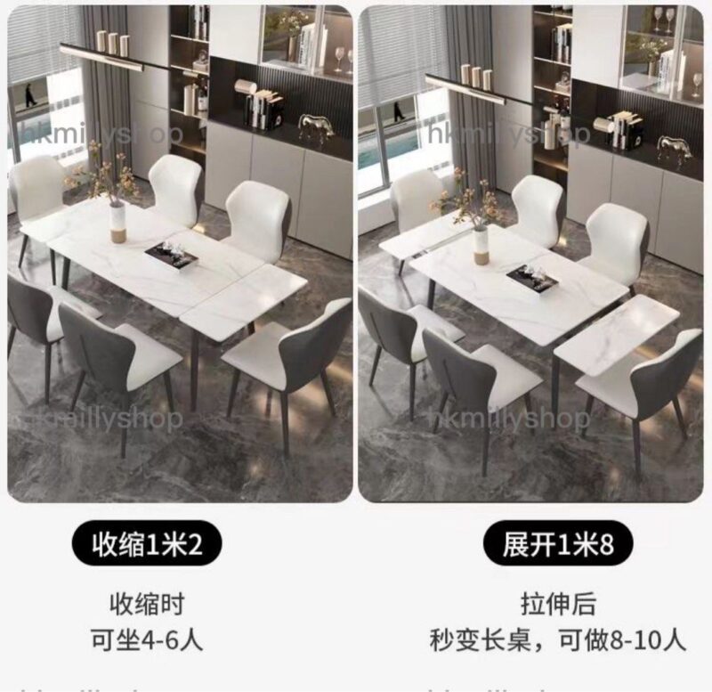 A&1504折疊枱餐桌餐枱餐椅組合 雲石可收縮桌子 摺枱 長方形飯桌 食飯枱 伸縮岩板檯面 餐枱連椅 - Image 3