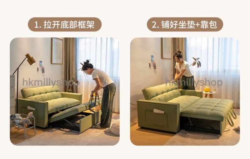 A&1535貓抓皮沙發床 實木框架多功能折疊梳化床 雙人位沙發 - Image 6