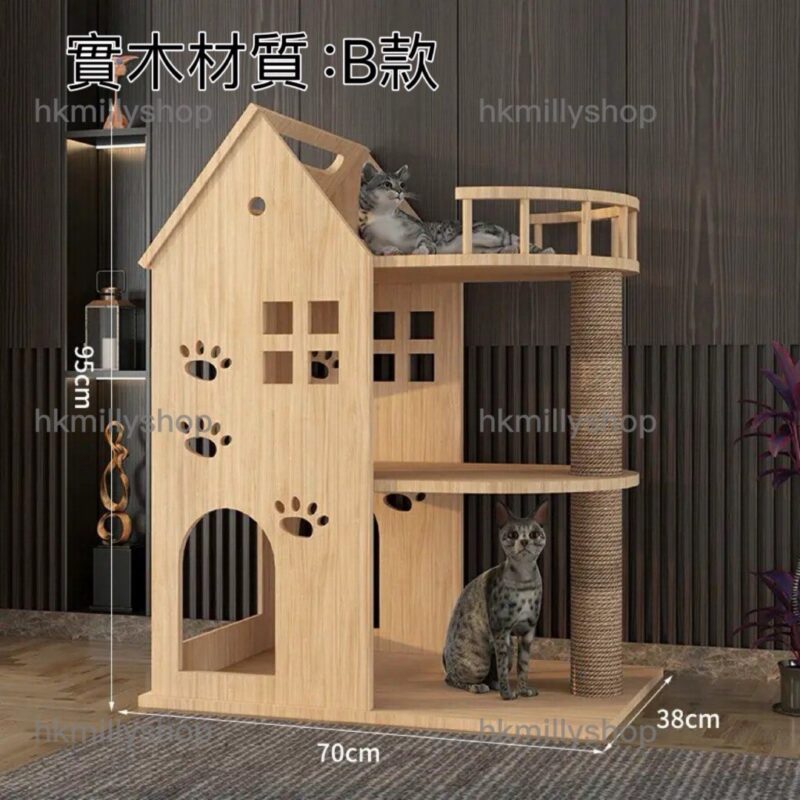 A&1552實木貓爬架 貓屋 大型貓樹 貓別墅 開放式小型貓房 貓窩 貓咪專用太空艙 貓架子 貓咪跳台 貓咪用品 - Image 5