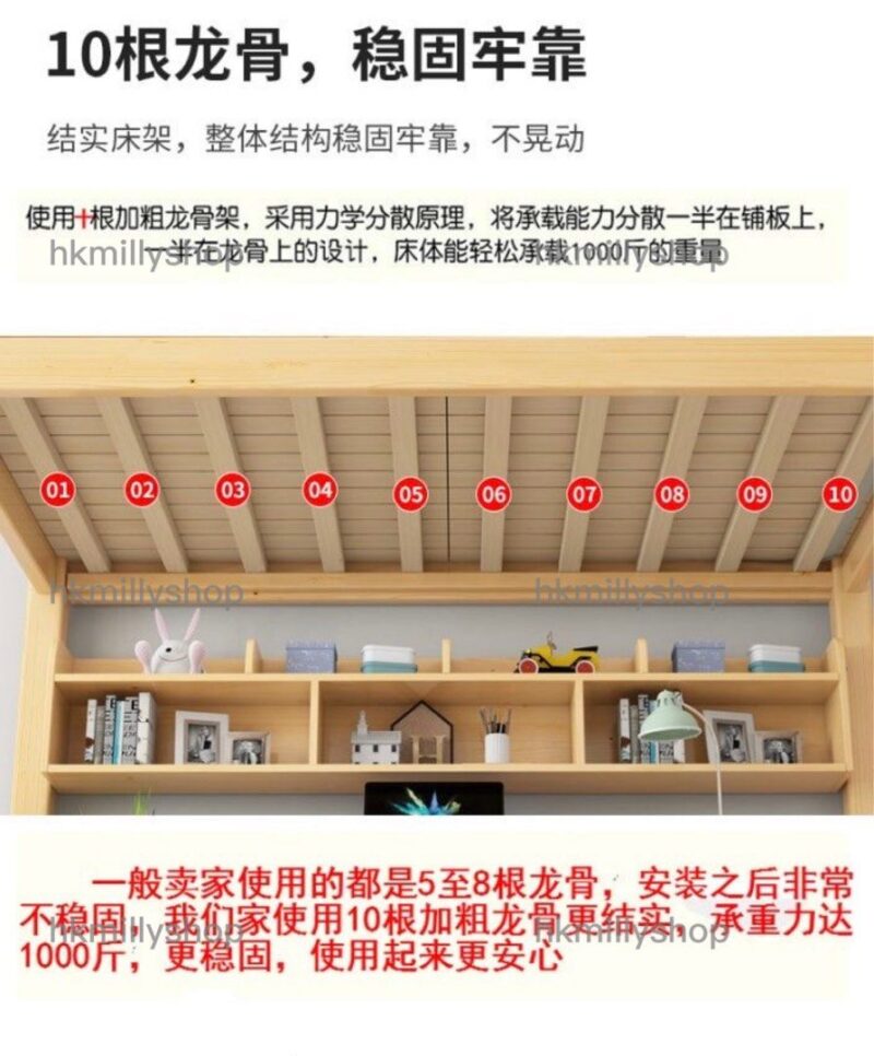 A&1554可訂造尺寸實木松木高架床 梯櫃床 半高床 兒童床 工人床 單人床 雙人床 三呎床 四呎床 書枱書桌書架多功能組合床 高低床 上下床 上床下桌 上床下枱雙層床 子母床全新包送貨 - Image 3