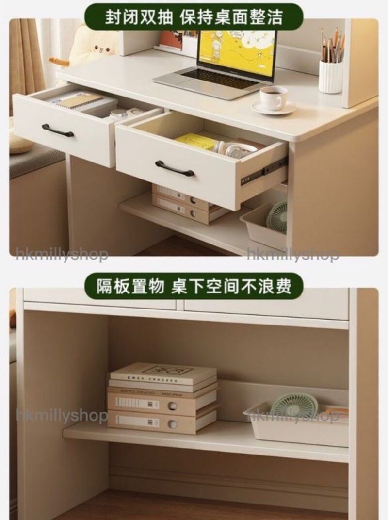 A&1601 E0級實木生態板書桌書架一體組合枱 - Image 6