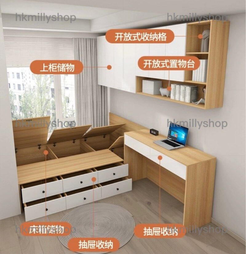 A&1636可訂造尺寸衣櫃床組合床榻榻米床架 - Image 10