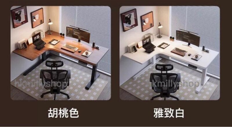 A&1672實木轉角電動升降桌 雙摩打 辦公枱L型桌子 書桌 學習桌 電腦桌 電競枱 辦公桌 工作台 - Image 4