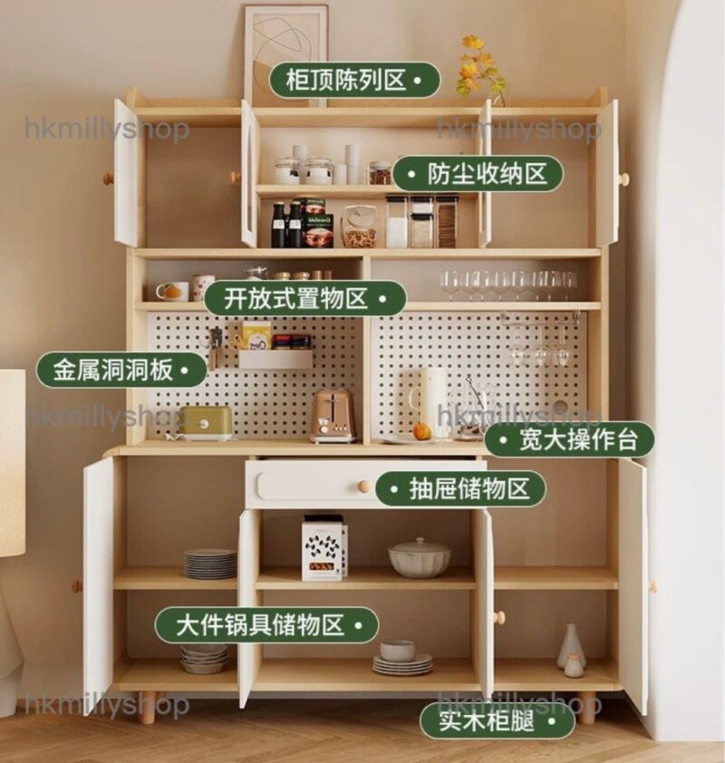 A&1674可訂造實用大容量餐邊櫃 酒櫃 碗櫃 茶水櫃 餐廳收納櫃 水杯電器置物櫃 高身櫃矮櫃組合 原木色奶油風高櫃帶洞洞板 圓角造型全新包送貨 - Image 5