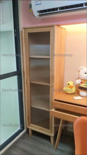 A1675美國橡木實木長虹玻璃書櫃 電視櫃邊櫃 碗櫃 置物櫃 收納櫃 儲物櫃 玻璃櫃 酒櫃 窄櫃 落地櫃 實木櫃