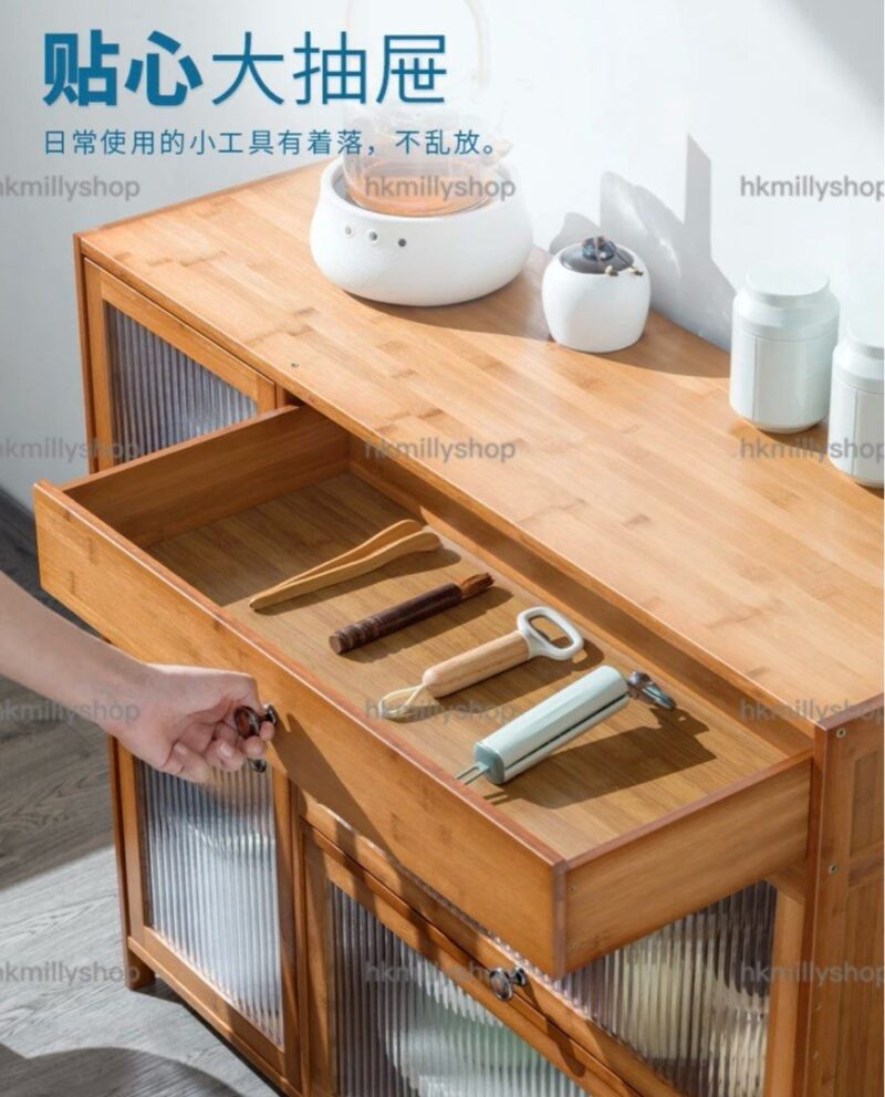 A&1725實木餐邊櫃 碗櫃 廚房置物櫃 儲物櫃 餐具收納櫃 茶水櫃 櫥櫃 多層置物架楠竹材質 全新包送貨 - Image 4