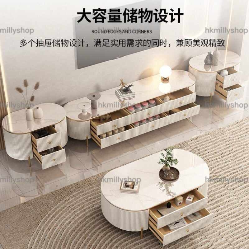 A&1735圓角岩板電視櫃茶几邊櫃組合櫃 四種顏色選擇 客廳雲石長方形 橢圓形茶几 咖啡桌 地台櫃 地櫃 - Image 5