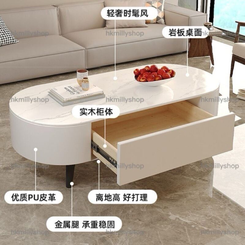 A&1736岩板茶几 大容量抽屜櫃 雲石檯面圓角PU皮包邊防撞 - Image 4