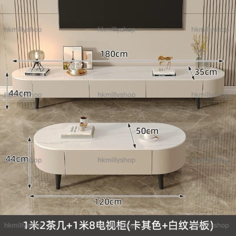 A&1736岩板茶几 大容量抽屜櫃 雲石檯面圓角PU皮包邊防撞 - Image 8