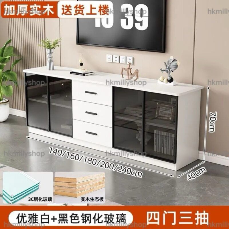 A&1858電視櫃玻璃門 多顏色選擇 實木電視機櫃 落地櫃 TV櫃 儲物櫃 收納櫃 地台櫃 按壓開門 雜物櫃 抽屜櫃全新包送貨 - Image 4