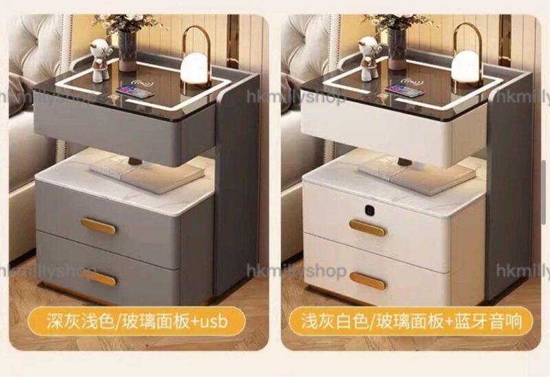 A&1867智能床頭櫃 指紋鎖櫃子 無線快充+USB 只能藍牙音響 三色可調燈光 岩板檯面 - Image 8